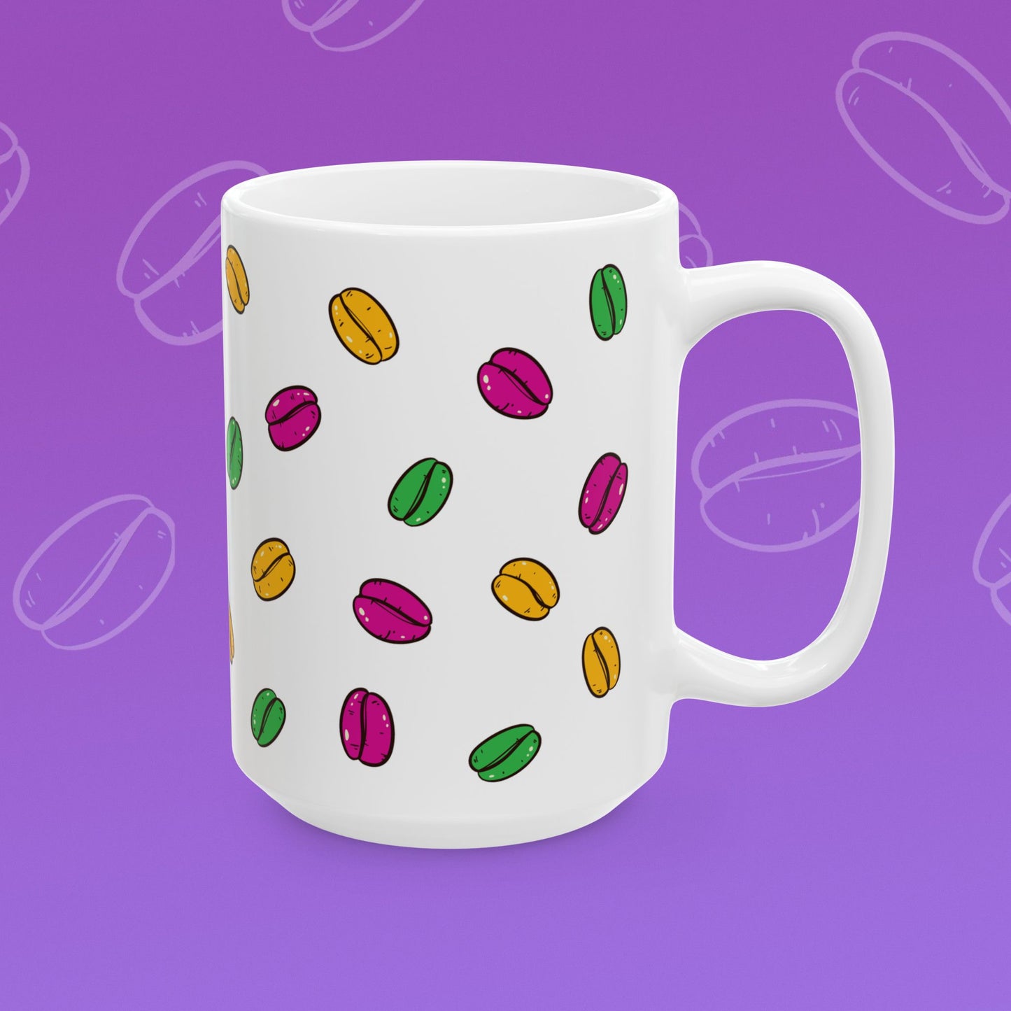 Coffee mug with coffee bean pattern