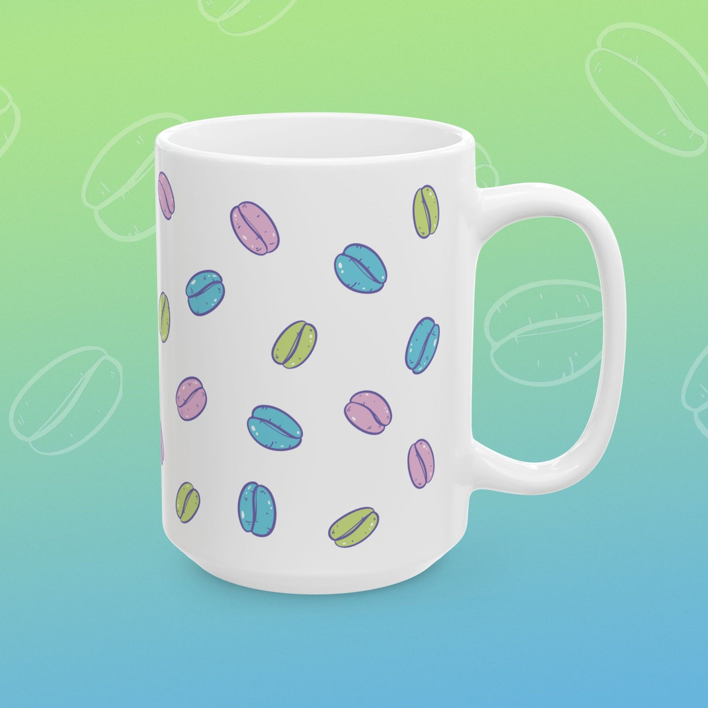 Coffee mug with coffee bean pattern