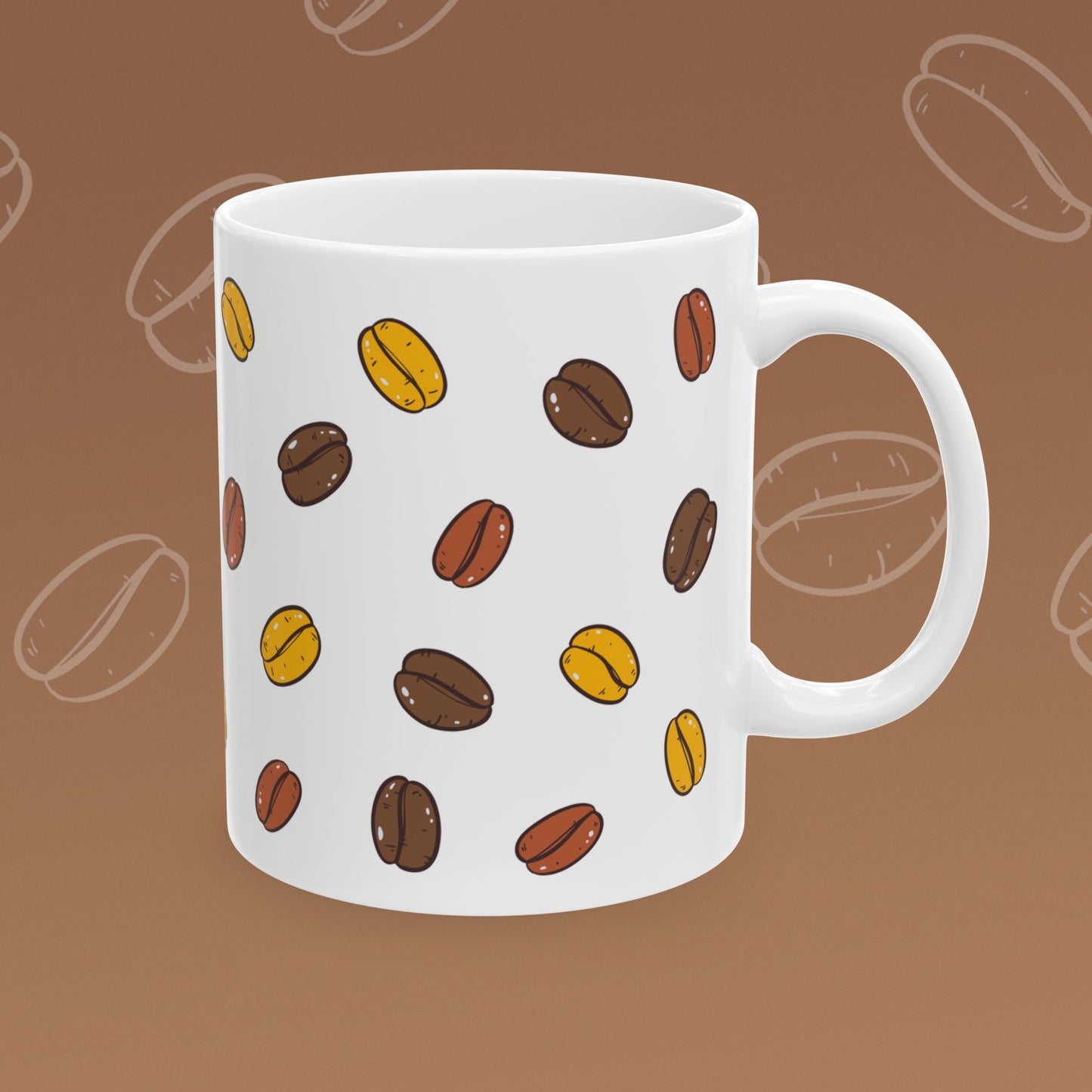 Coffee mug with coffee bean pattern