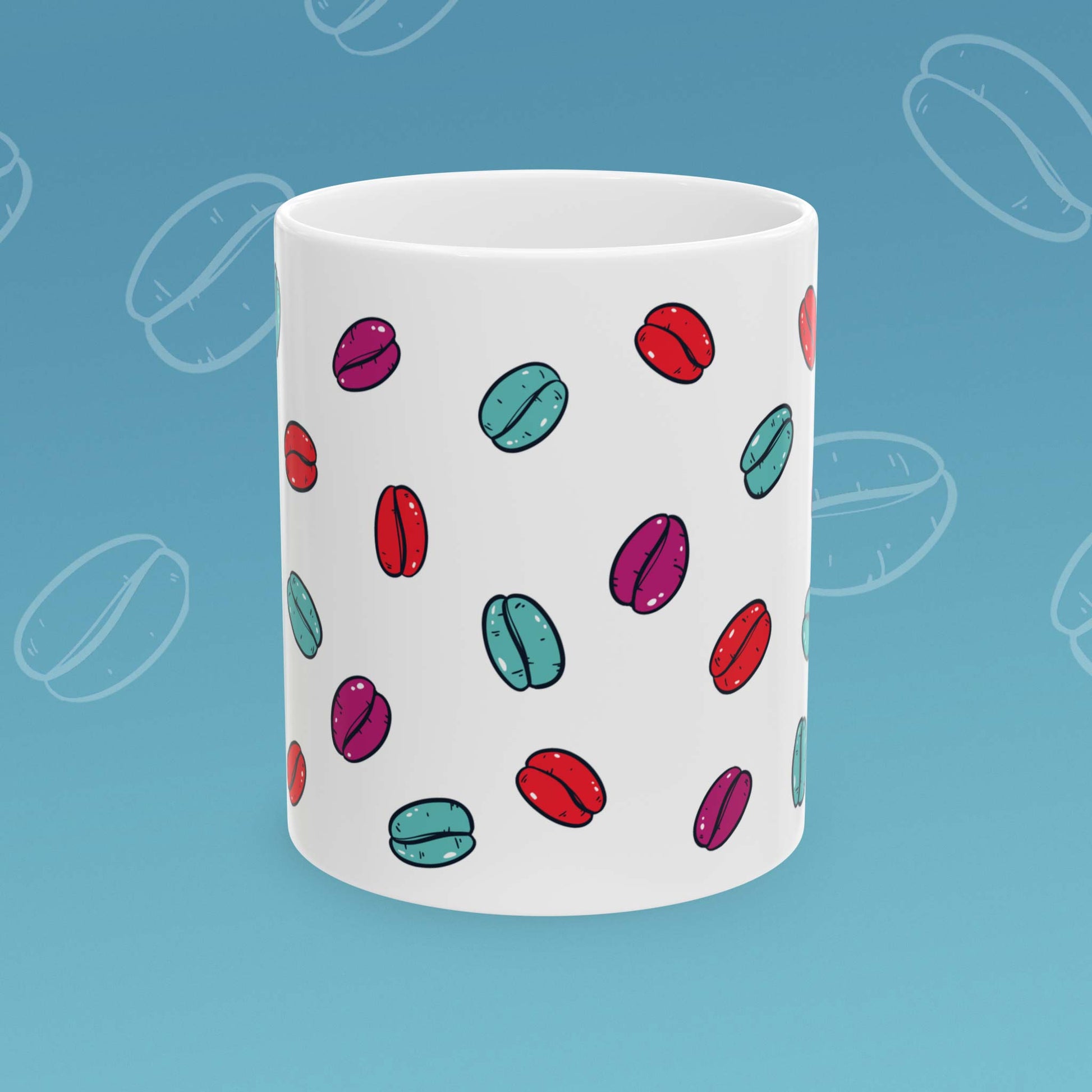 Coffee mug with coffee bean pattern