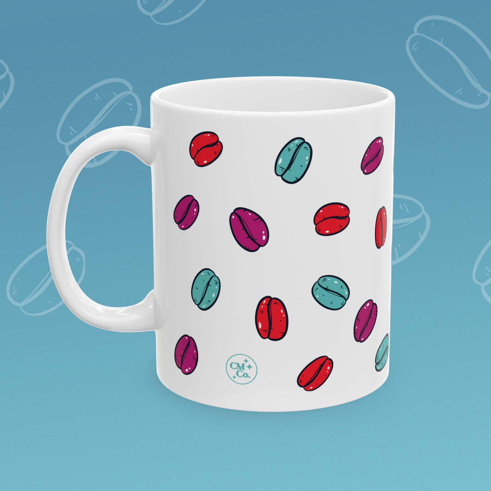 Coffee mug with coffee bean pattern