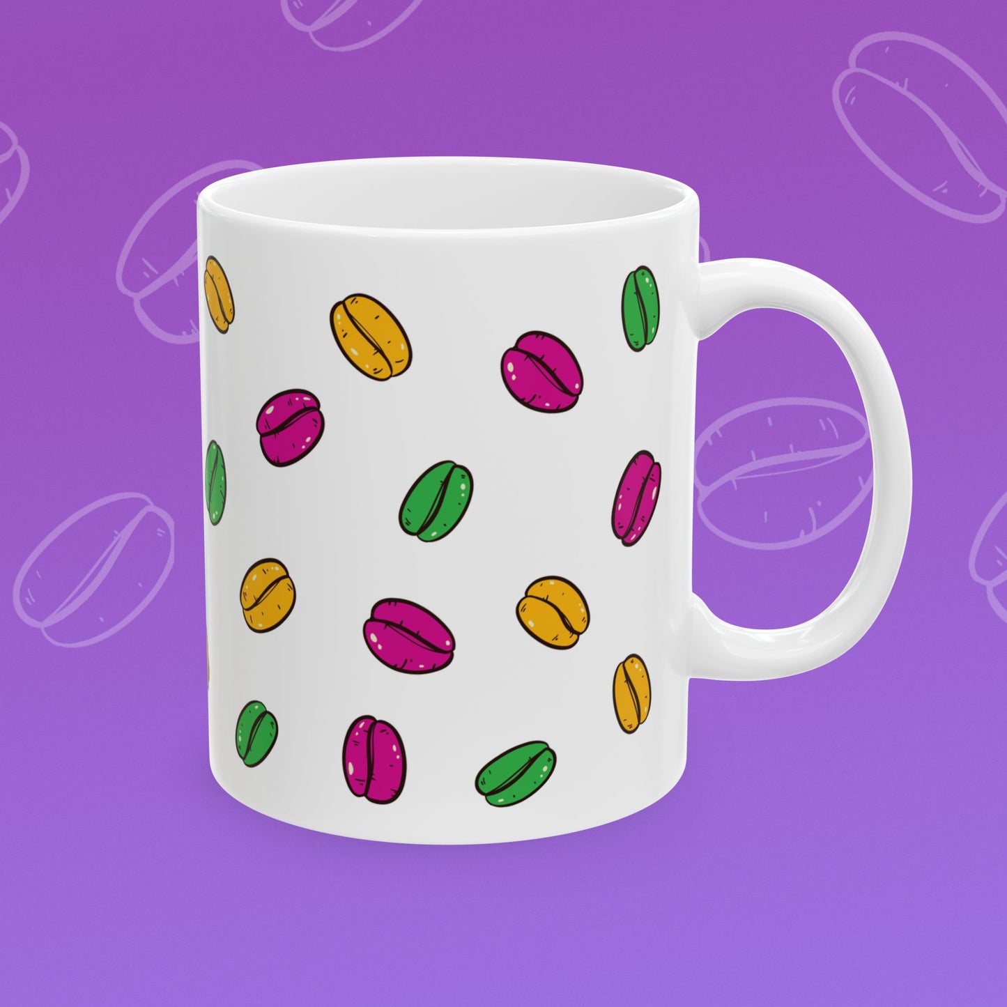 Coffee mug with coffee bean pattern