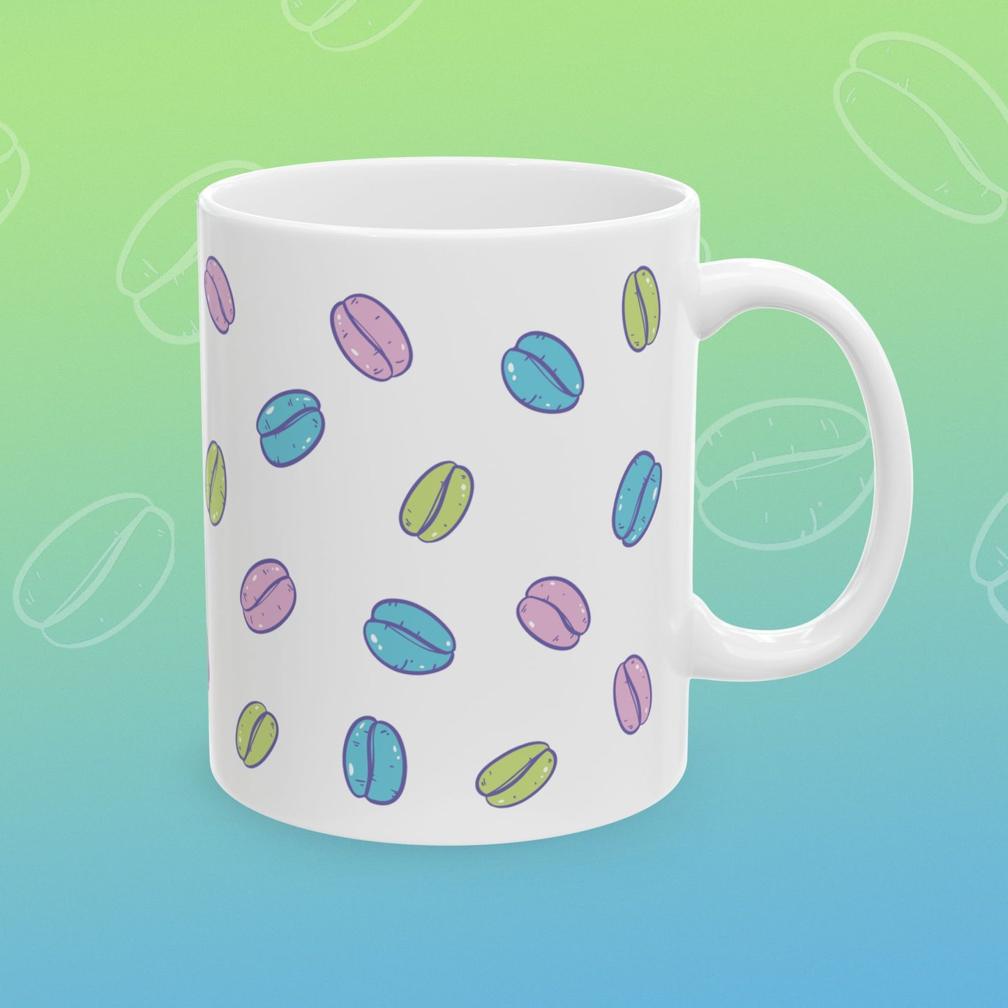 Coffee mug with coffee bean pattern