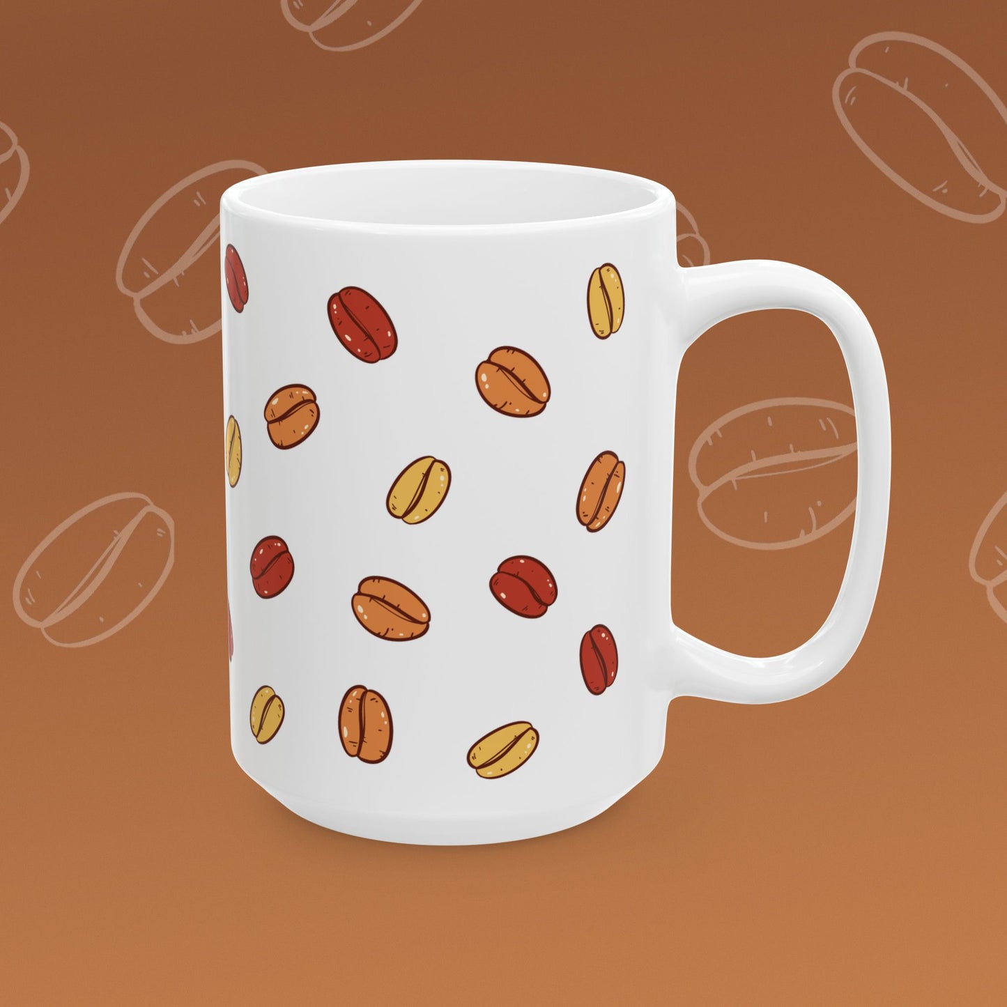 Coffee mug with coffee bean pattern