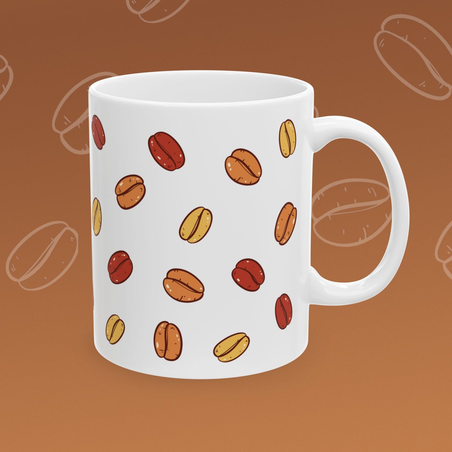 Coffee mug with coffee bean pattern