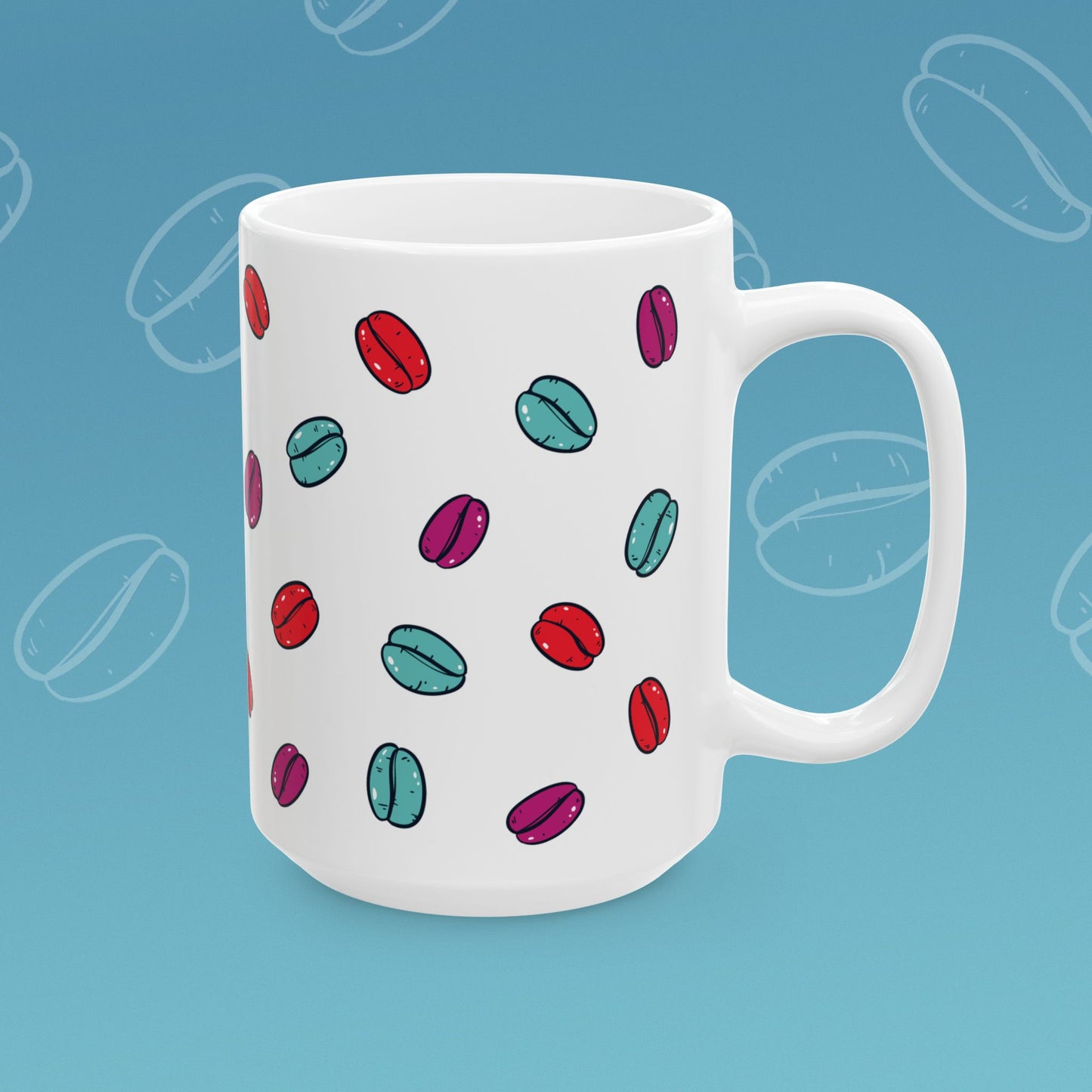 Coffee mug with coffee bean pattern