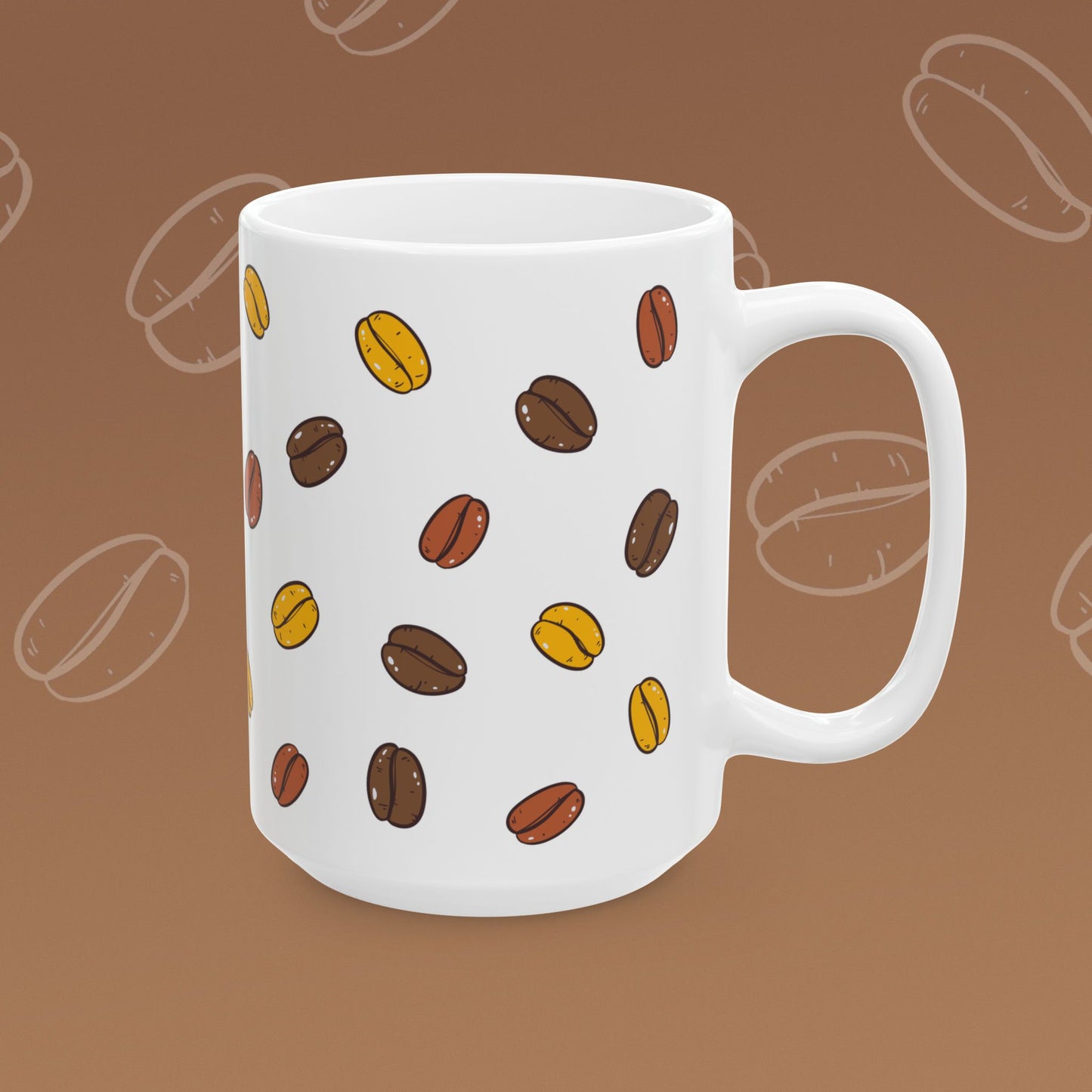 Coffee mug with coffee bean pattern
