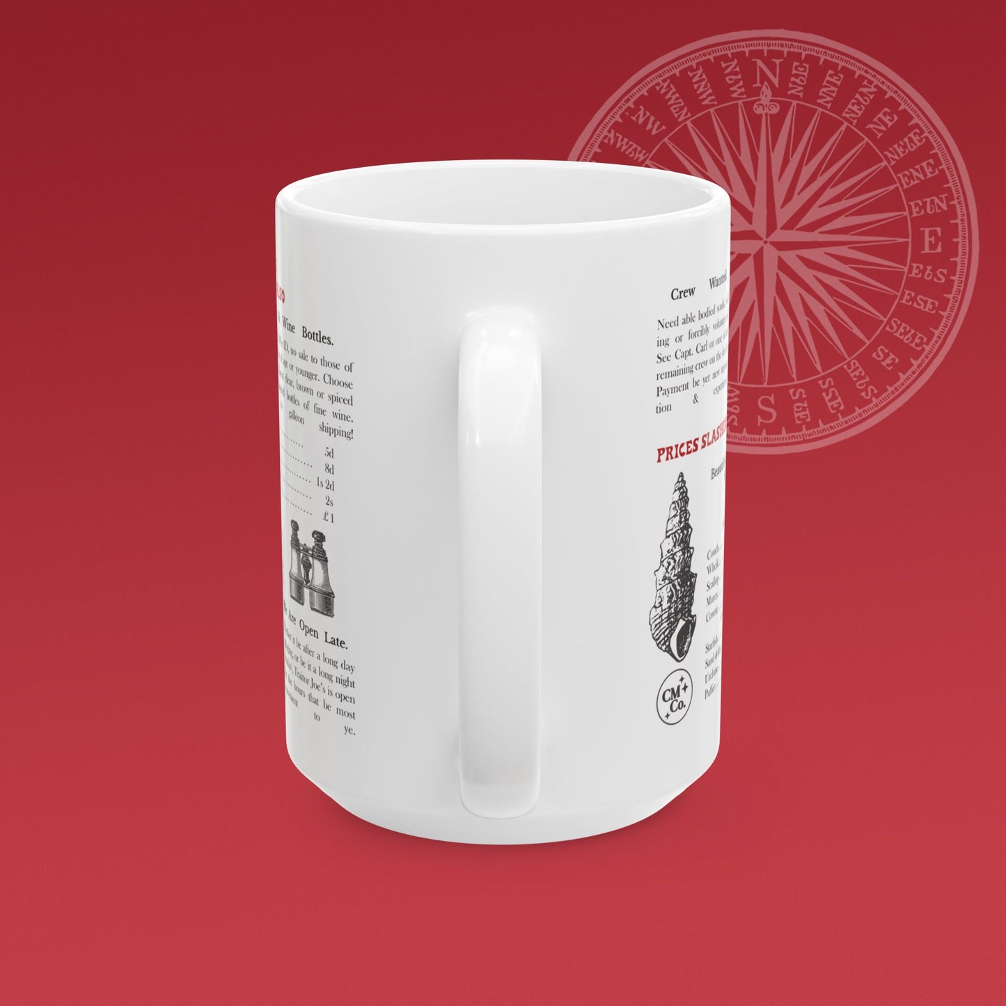 Coffee mug for a fictional black market store called "Traitor Joe's" has a large illustration of a pirate