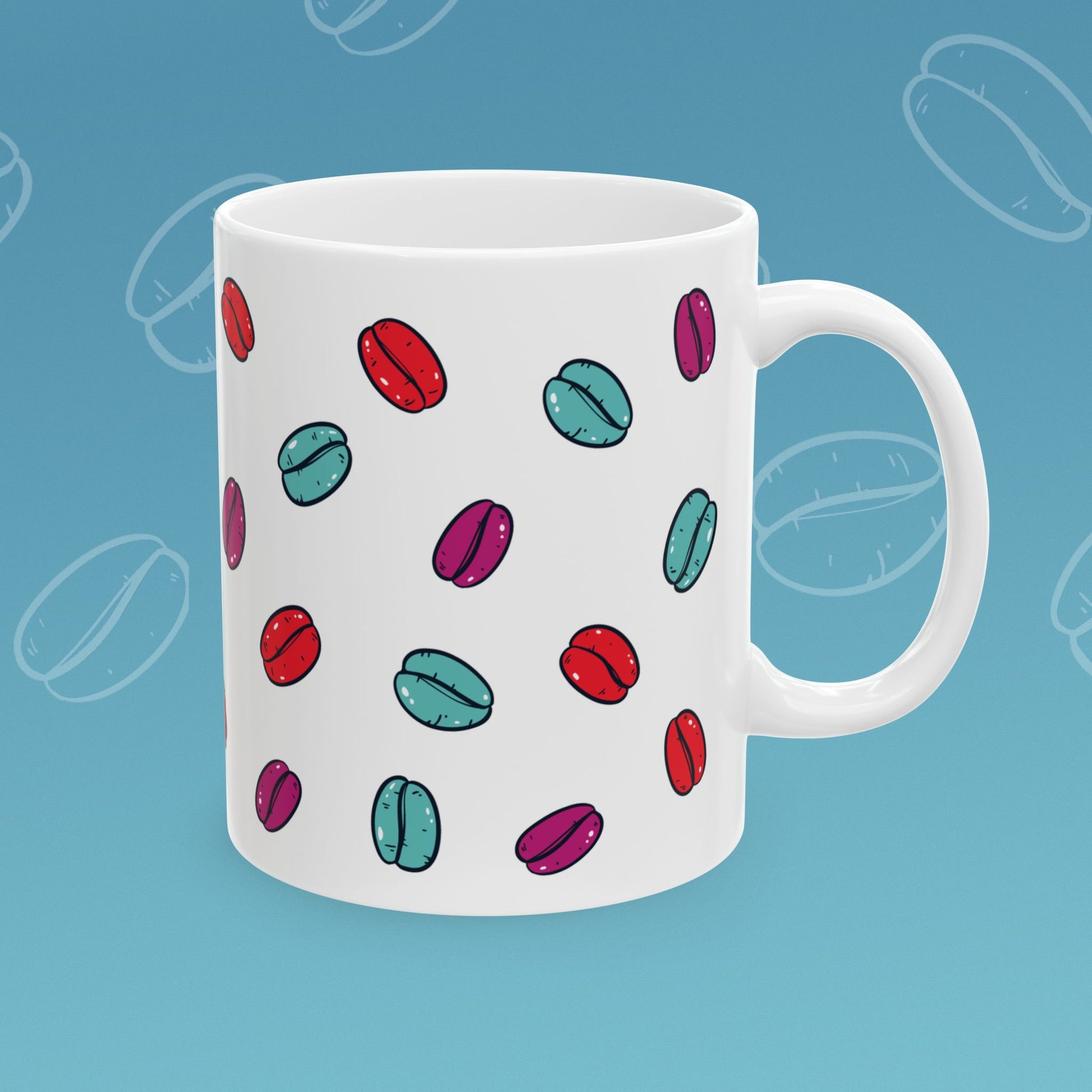 Coffee mug with coffee bean pattern